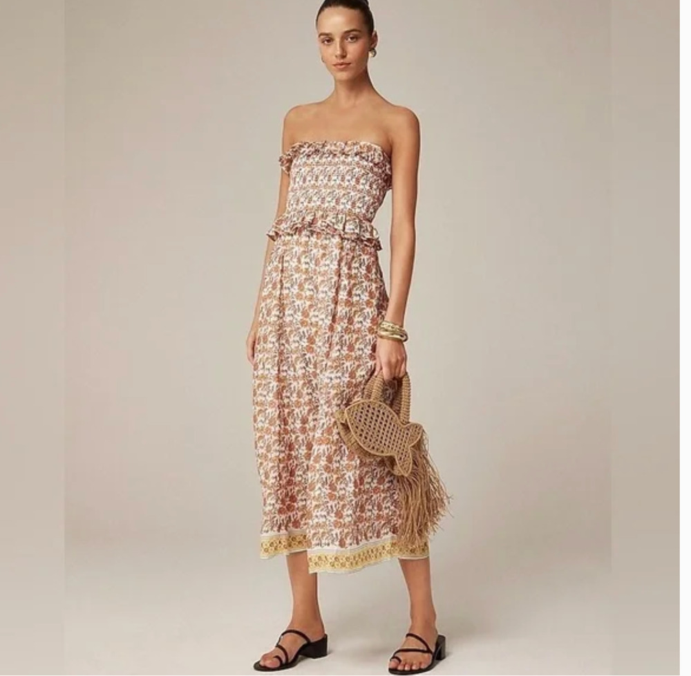 J.Crew Ravenna Dress M MP PM NWT Sunset Rose Ramie Floral J.Crew Midi CL076 Boho